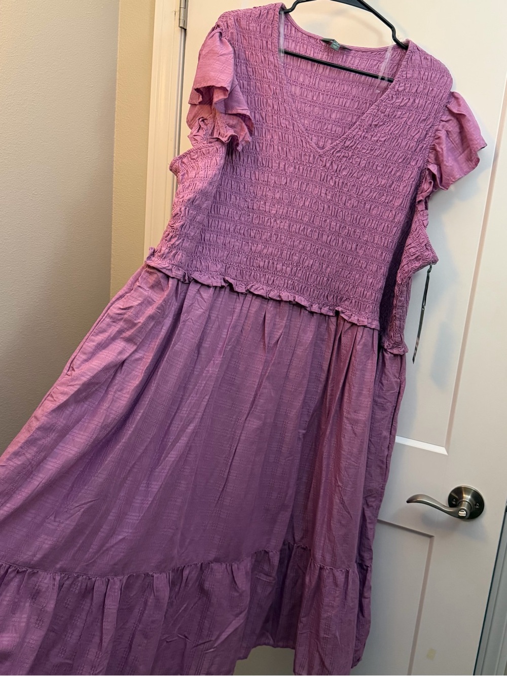 4XL women’s ' Purple Smocked V-Neck Ruffle Dress